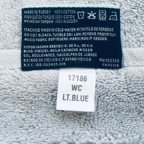new LIGHT BLUE (GRAY) Wamsutta Collection 100% Turkish Cotton Hand Towel (THICK) - Picture 3 of 5